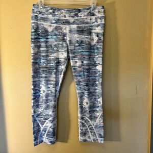 Lululemon Workout Crop Leggings Size‎ 8 Blue White Athletic Fitness Run